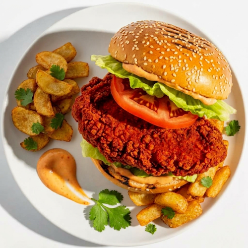 Spicy Chicken Burger With Chips 