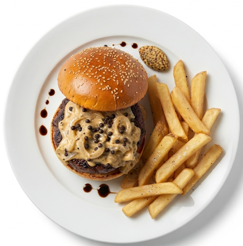Pepper Beef Burger With Chips 